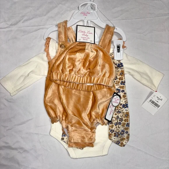 Little Lass Baby Orange Romper  Baby 3-Piece Outfit Set 0-3 & 3-6 months - Picture 2 of 6